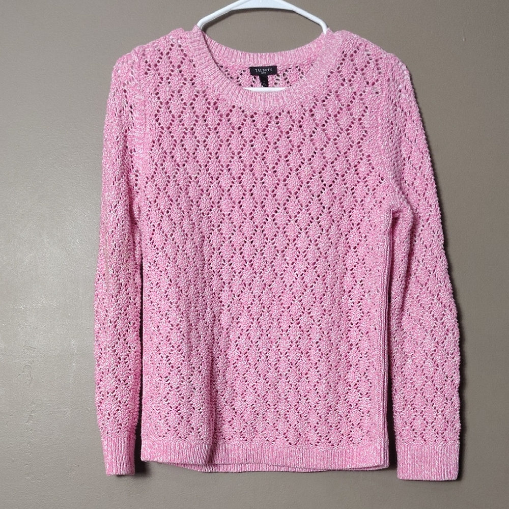 Talbots Pink Crochet Style Sweater Size SP